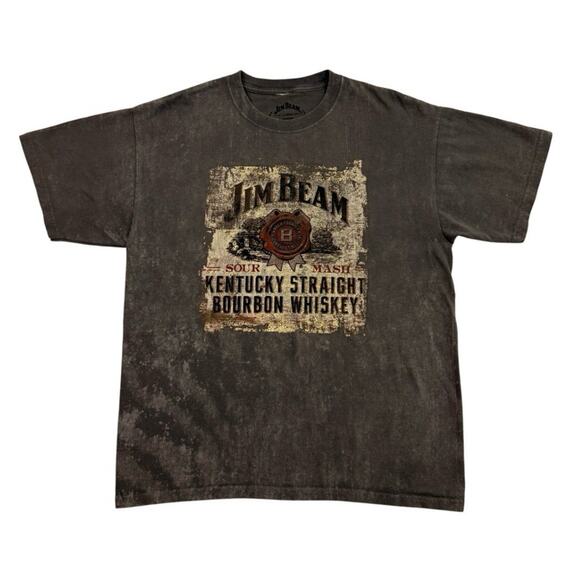 Jim Beam Bourbon Whiskey T Shirt Mens Large Gray Acid Wash Liquor Beer Bar - Picture 1 of 8